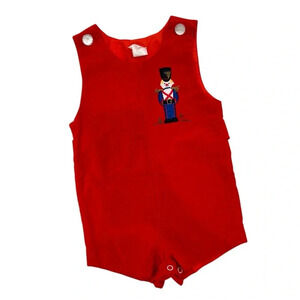 Vintage Velvet Red Nutcracker Christmas Holiday Romper Jon Jon Playsuit
